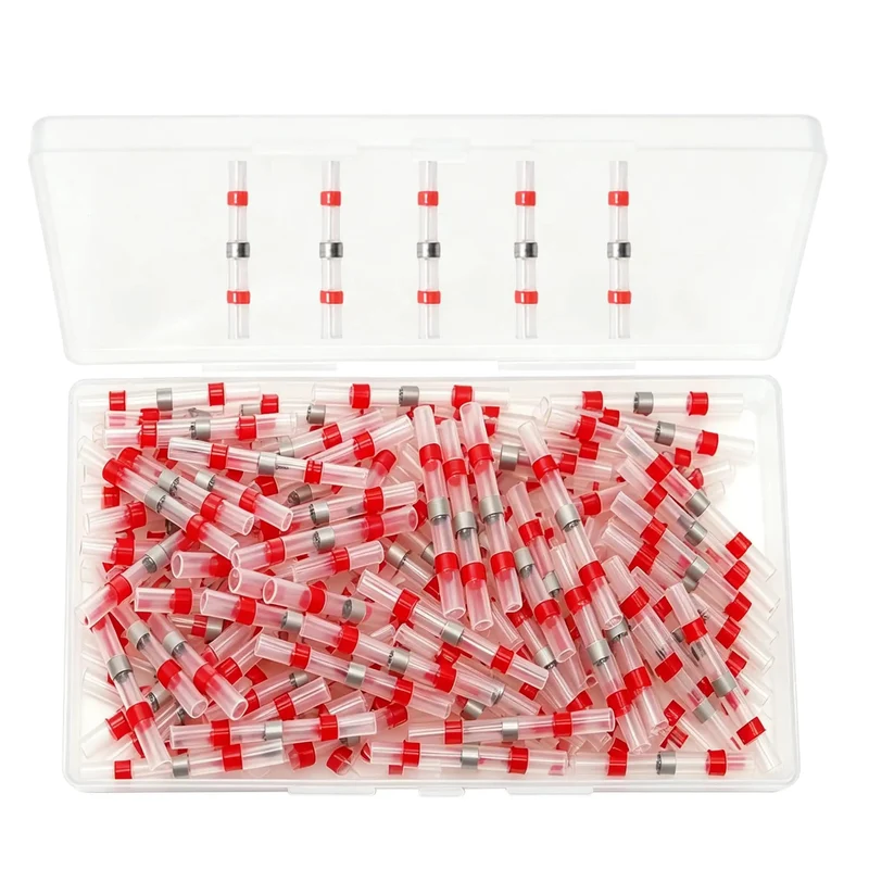 Heavy Duty 100 Piece Pack Of Red Solder Seal Wire Connectors For 22 18 AWG Cables With Built In Solder Ring And Heat Shrink Seal To Knock Out Auto And Home Wiring Jobs No Sweat