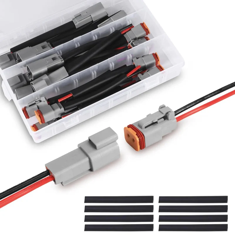 Hella Rugged 2 Pin DT Style Connector Kit Includes 8 Sets Of Sealed Waterproof Receptacles With 16 AWG Wire IP67 Rated PA66 Nylon Housing For Auto Mods Trucks And DIY Electrical Setup