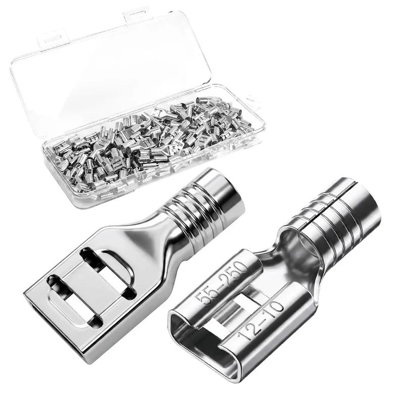 100 Piece Heavy Duty Female Spade Connectors 12 To 10 Gauge Non Insulated Crimp Terminals With Straight Swap Design Hella Tough For Knuckle Buster Wiring Jobs