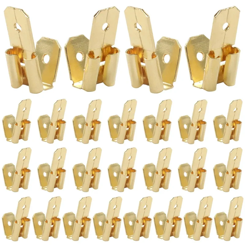 Heavy Duty 25 Pack Piggyback Spade Connectors Bulletproof Uninsulated Brass Quick Splice Tee Adapters No Sweat Male Female Setup Rock Solid Auto Marine Audio And Home Wiring