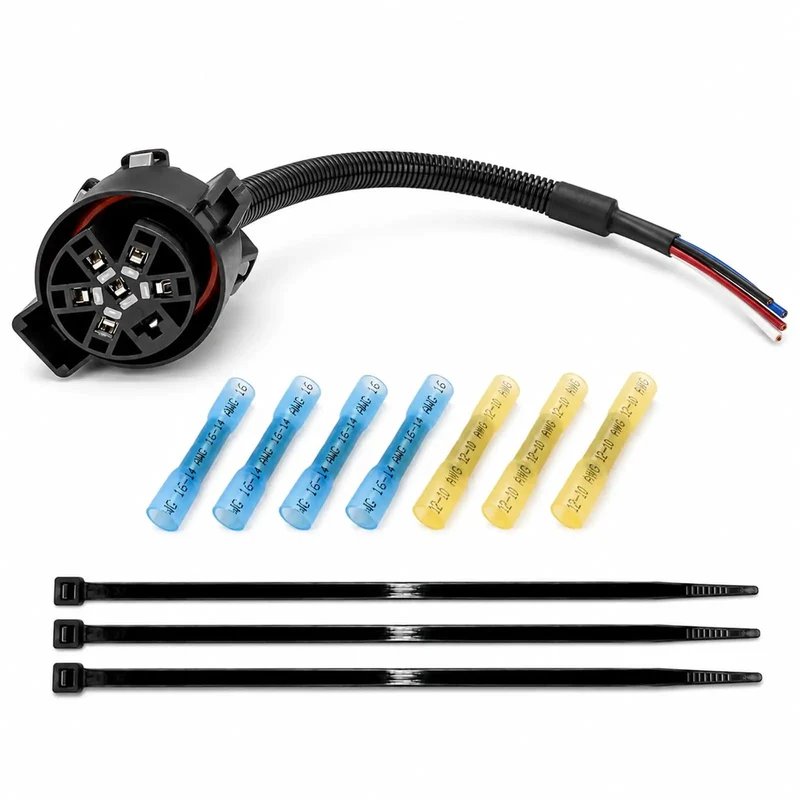 Bulletproof USCAR Seven Pin Trailer Wiring Harness With Multi Tow Connector For Rvs And Pickup Trucks Heavy Duty Copper Cables Knockout Flex Design One Hand Plug In Install