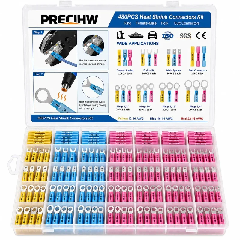 Hella Durable Heat Shrink Wire Connectors Kit 480 Piece Waterproof Crimp Splice Assortment With Ring Fork Male Female Spade And Butt Terminals For Auto Marine Rv Electrical Fixes