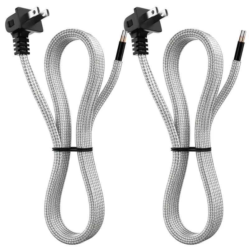 Vintage Braided Lamp Cord 12 Foot 2 Pack White Electric Wire With 90 Degree Plug Stripped Ends For DIY Light Fixture Swap And Fan Repair UL Listed Smooth Plug And Play Home Upgrade