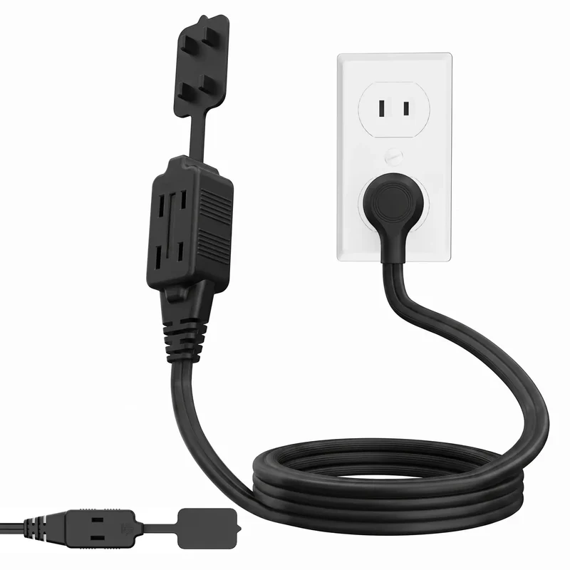No Hassle Ultra Flat Extension Cord 4 Feet Packs 3 Polarized Outlets and Right Angle Plug Plays Nice in Tight Spots Low Profile Power Strip that Tucks Under Rugs and Couches