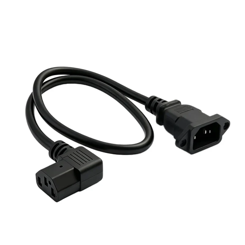IEC C14 To C13 Power Extension Cable, Right Angle C90 Design, 60 Cm Panel Mount Cord, Solid Copper Core, Smooth Rig Routing, Knockout Solution For Cabinets And Server Workstations