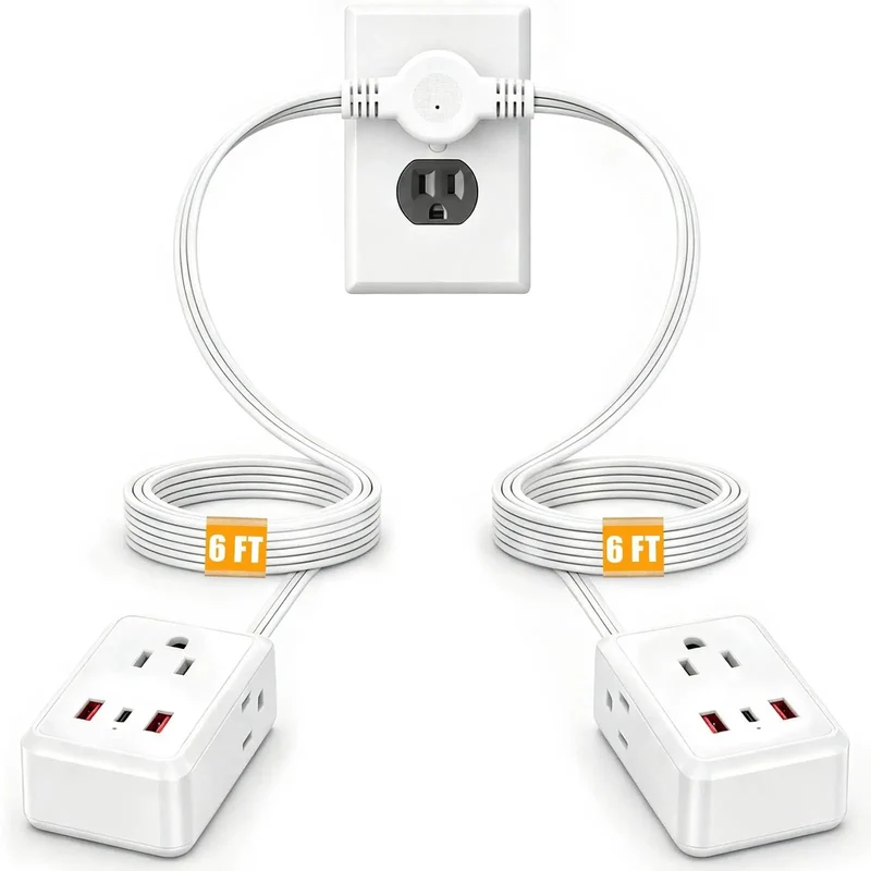 Ditch The Janky Setup With This 12 Ft Twin Extension Cord Offering Three Side Outlets And A Sleek Flat Plug For Zero Plug Fighting And Effortless Fast Charging Anywhere