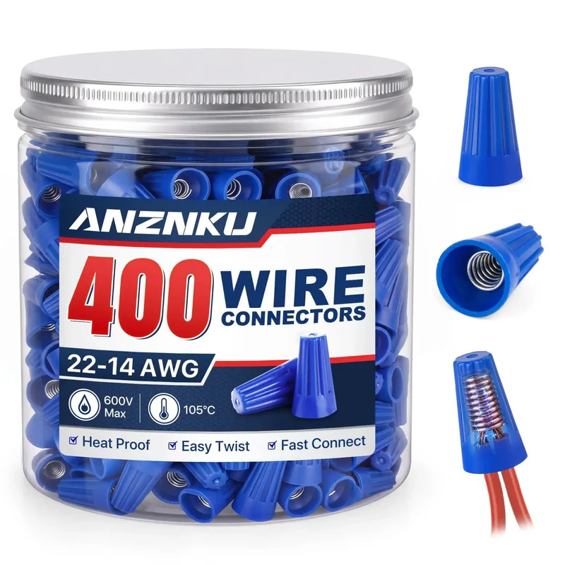 400 Piece Blue Twist On Wire Connectors Built Tough Electrical Wire Caps For 22 To 14 AWG Copper Conductors With Slick Finish And Dang Easy Install For Home Wiring Jobs