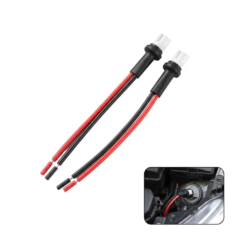 Rugged T10 Male Socket Connector Pair With Pre Wired Extension Plug Adapter For Turn Signal Brake Tail Light DRL Bulb Holder Harness Dead Simple Hassle Free Swap Universal Fit For Cars SUVs And Trucks Black