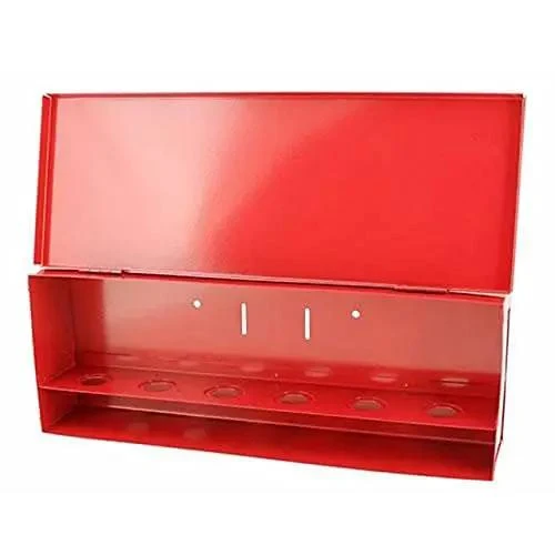 Rock Solid Red Fire Sprinkler Spare Head Box Holding Six Spares Meets All NFPA Codes Fast Wall Mount Design Provides Hassle Free Access To Backup Heads Perfect Safety Gear Stash For Maintenance Rooms And Riser Areas