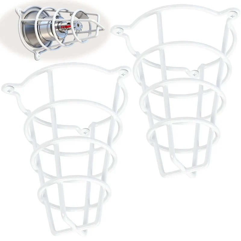 Dead Simple White Fire Sprinkler Head Guard Cover 2 Pack Fits 1/2 And 3/4 Inch Heads 6 Inch Deep Protective Cage Hassle Free Mount Kit Rock Solid Home Decor Shield