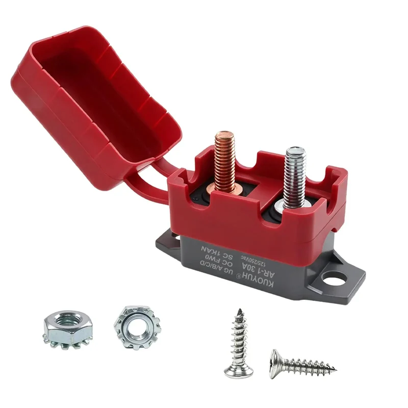 Heavy Duty 30 Amp Automatic Reset Circuit Breaker With Tough Waterproof Red Cover For 12V 24V DC RV ATV Marine Boats And Car Audio Systems Delivering No Fuss Overload Protection And Real Deal Performance For Smooth Rides Anywhere You Roll