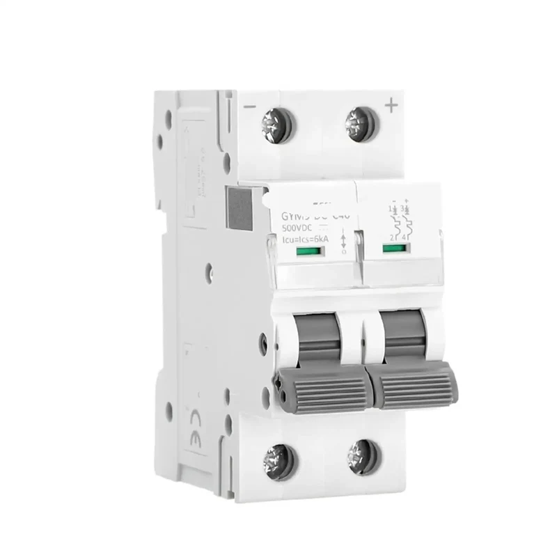 Rock Solid Miniature Circuit Breaker DC Double Pole Switch Delivering Hard Core Electrical Protection Handling Six Up To Sixty Three Amperes At Five Hundred Volts Zero Sweat Installation