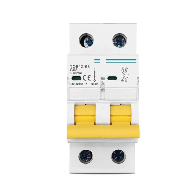 No Nonsense Heavy Duty Dual Pole Dc Circuit Breaker Rated At 600 Volts With A Rock Solid Yellow Toggle Handle Plus Grip Tight Cross Screw Terminals For Zero Hassle Solar Hookups