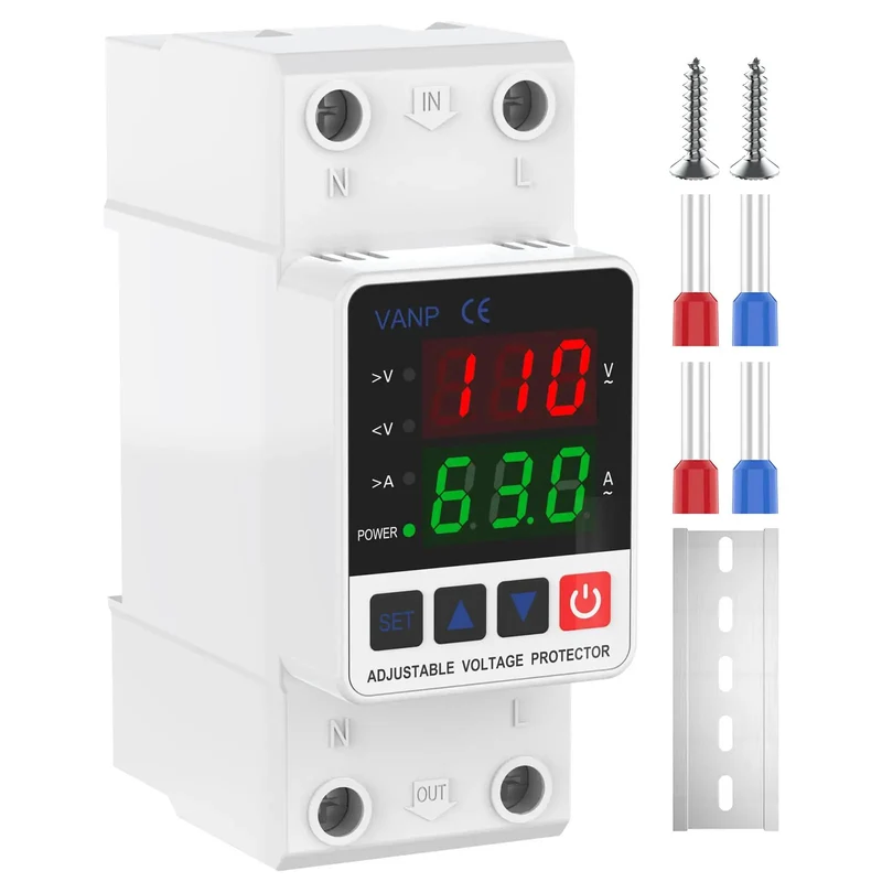 Smart Voltage Protector For 110V Homes Adjustable 1 To 63A Circuit Breaker Guard Against Over And Undervoltage Surge Keep Your Electronics Safe From Getting Fried