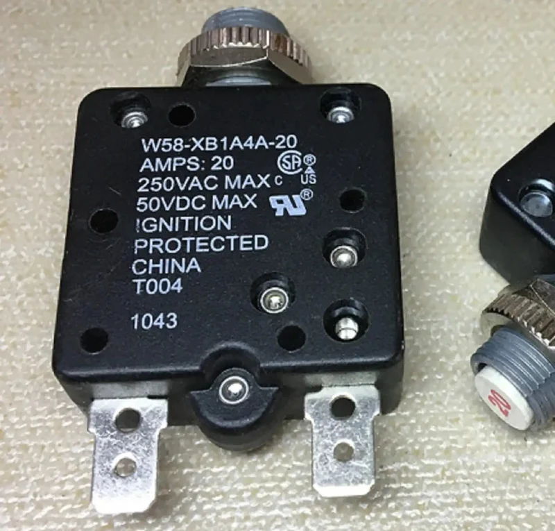 Heavy Duty Thermal Circuit Breaker 20 Amp 250VAC Push Reset Switch For Shop And Auto Rigs No Fuss Overload Guard Clean Wiring Layout Snappy Reset Action