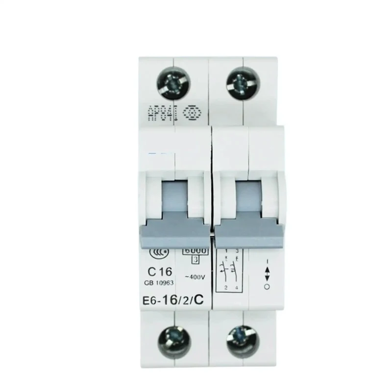 Heavy Duty 16 Amp Two Pole Miniature Circuit Breaker With 6K Breaking Capacity For Slick Home Electrical Panel Upgrades And Smooth Overload Protection Setup Featuring Tight Toggle Switch For Quick Garage Or Crew Site Power Control