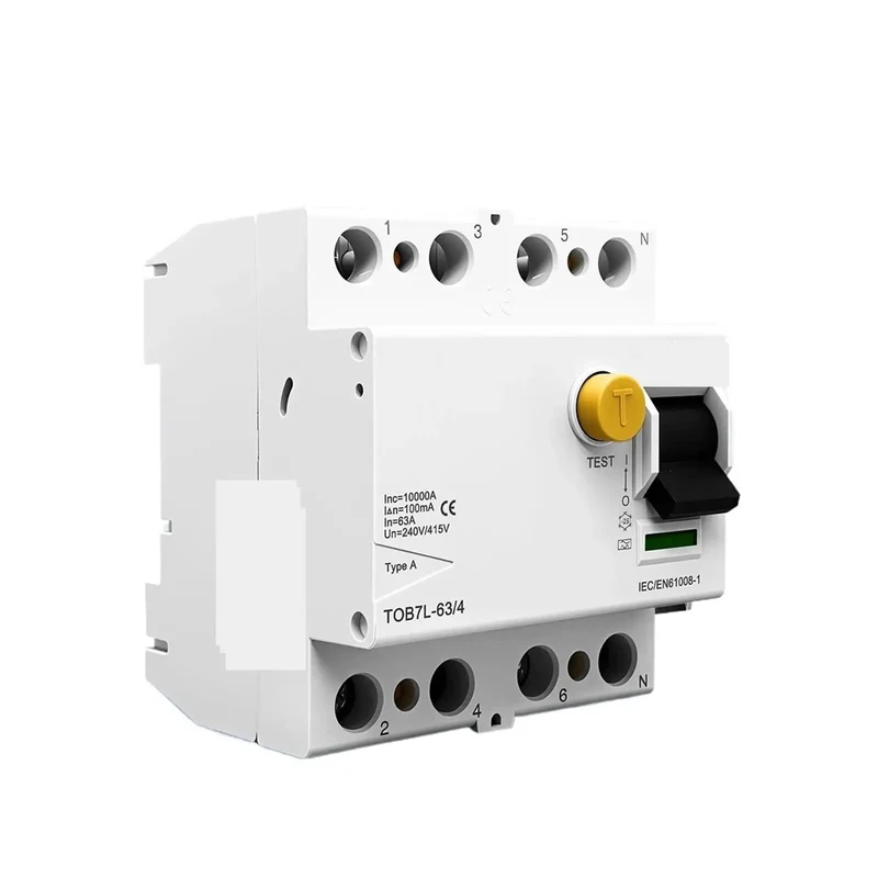 Heavy Duty Din Rail Residual Current Circuit Breaker Four Pole AC DC Ground Fault Protector Thirty Milliamp Forty Amp Electromagnetic Trip Plug And Go Wiring No Fuss Installation