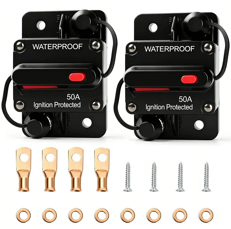 Kickass Heavy Duty 50 Amp Circuit Breaker For Boats And RVs With Manual Reset And Emergency Stop Switch IP54 Water Resistant Housing Smooth Operation Guaranteed