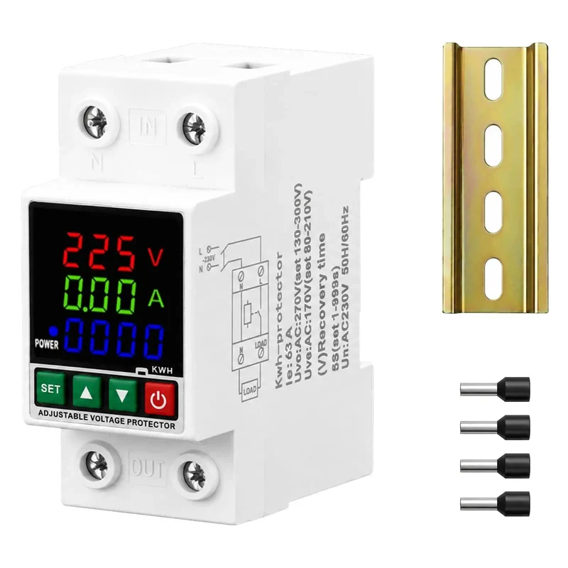 No Sweat 220V Adjustable Voltage Protector Smart Circuit Breaker With Solid Max Sixty Three Amp Load Rating Capable Of Locking Down Your Home Electrical Setup Against Wild Surges And Deep Brownouts While Keeping Everything Running Smooth
