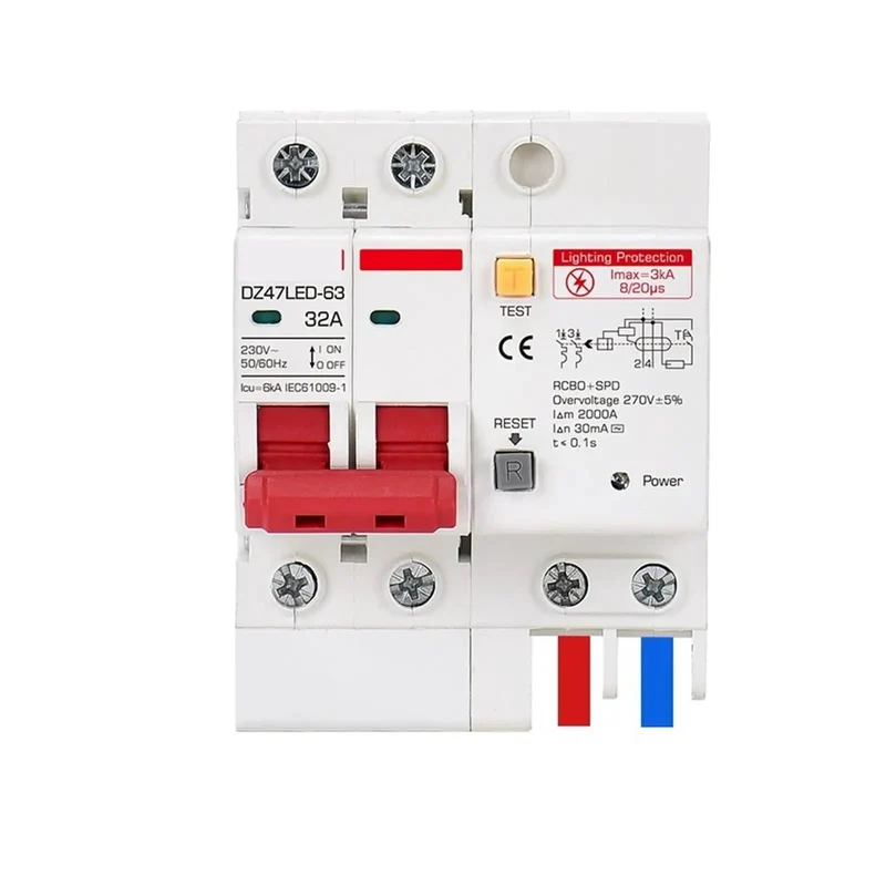 Heavy Hitter Spd Residual Current Breaker With Overload And Lightning Surge Guard 220V AC 32 Amp 30 Ma Trip Dual Lighting Rock Solid Electrical Safety Switch