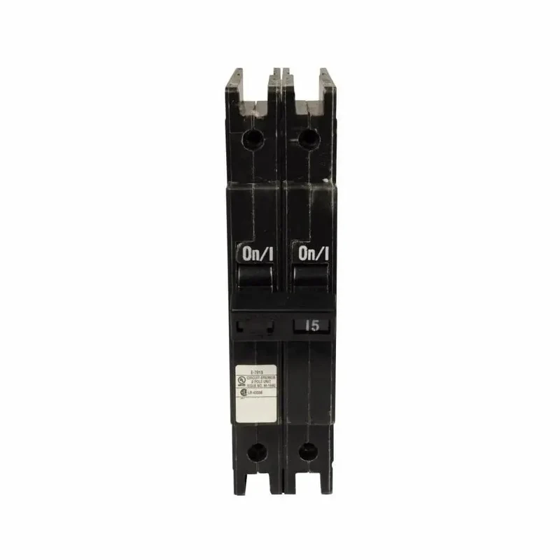 One Piece Two Pole Fifteen Amp Circuit Breaker Boasting Shop Floor Toughened Grit And Heavy Duty Overload Shielding For Commercial And Industrial Electrical Panels That Handle Heavy Load Tasks Flawlessly