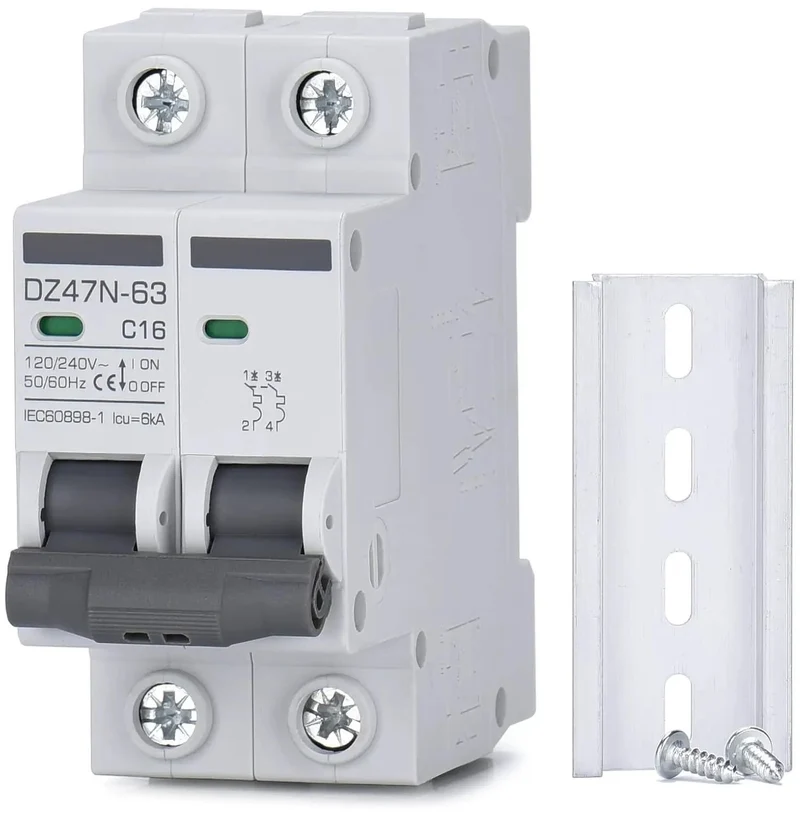 Top Shelf 16 Amp 2 Pole Miniature Circuit Breaker For 120V And 240V AC Systems Featuring Real Deal Din Rail Compatibility And Gutsy Thermal Magnetic Protection