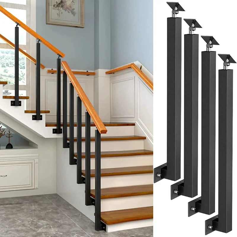 Rock Solid Black Metal Railing Pillar Featuring 270 Degree Pivot Mount Bracket Heavy Duty Deck Balusters With Crisp Slim Spindle Posts For Quick Porch Setup And Backyard Fence Upgrades