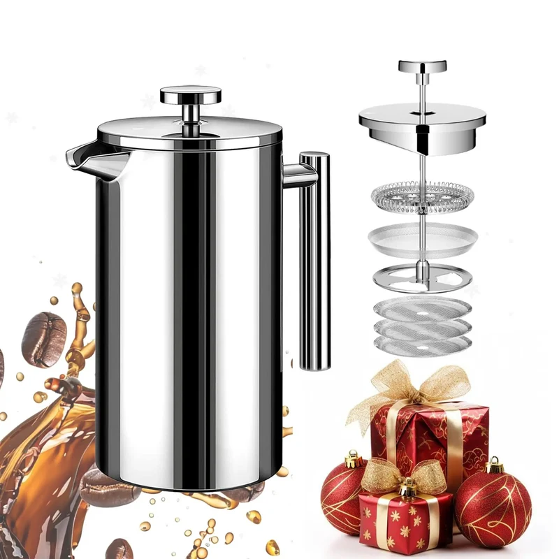 Super Thick French Press Coffee Maker Double Wall Insulated Stainless Steel Keeps Your Daily Grind Hot And Strong With Extra Filters And Spoon Built Like A Tank For Cold Brew Or Hot Coffee Out On The Road