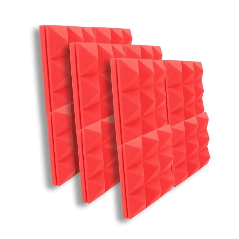 Pro Level Studio Gear Acoustic Foam Panels 12 Pack Sound Dampening Wall Tiles 2 X 12 X 12 Inch Flat Out Echo Killing Pads For Home Jam Bands And Podcast Booths In Cool Red