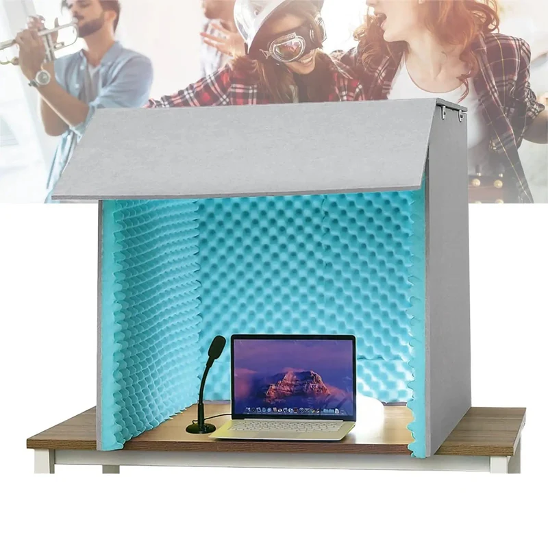 Portable Desktop Vocal Booth And Soundproof Recording Isolation Shield, Flame Retardant Foam Panel That Swallows Room Echo, Straight Up Studio Grade Audio Capture For Tight Spaces And Quick Setups
