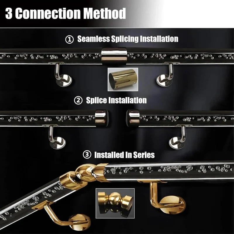 Rock Solid Super Clean Acrylic Stair Handrail With Gold Brackets And Hella Strong Non Slip Grip For Custom Wall Mount Indoor Or Outdoor Steps
