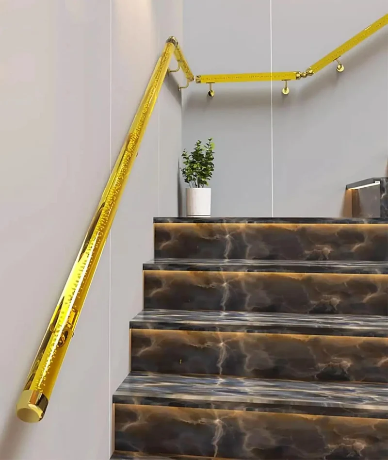 Clear Acrylic Stair Handrail With Gold Brackets Solid Non Slip Wall Banister Heavy Duty Indoor Outdoor Railing Built Different For Smooth Daily Use Zero Hassle Quick Install