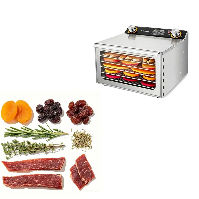 Heavy Duty Commercial Food Dehydrator with Smart Temp Control and Timer, 6 Tray Stainless Steel Dryer for Meat Jerky and Fruits, Tempered Glass Watch Window, No Sweat Dishwasher Safe Trays, Low Noise Powerhouse for Home Kitchen